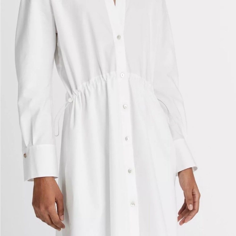 Vince White Button-Front Drawcord Ruched Shirt Dress M - Picture 3 of 11